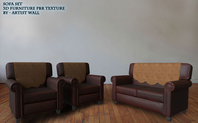 Sofa Set Brown - PBR 3d model 3D model 3D model