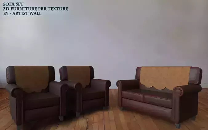 Sofa Set Brown - PBR 3d model 3D model 3D model