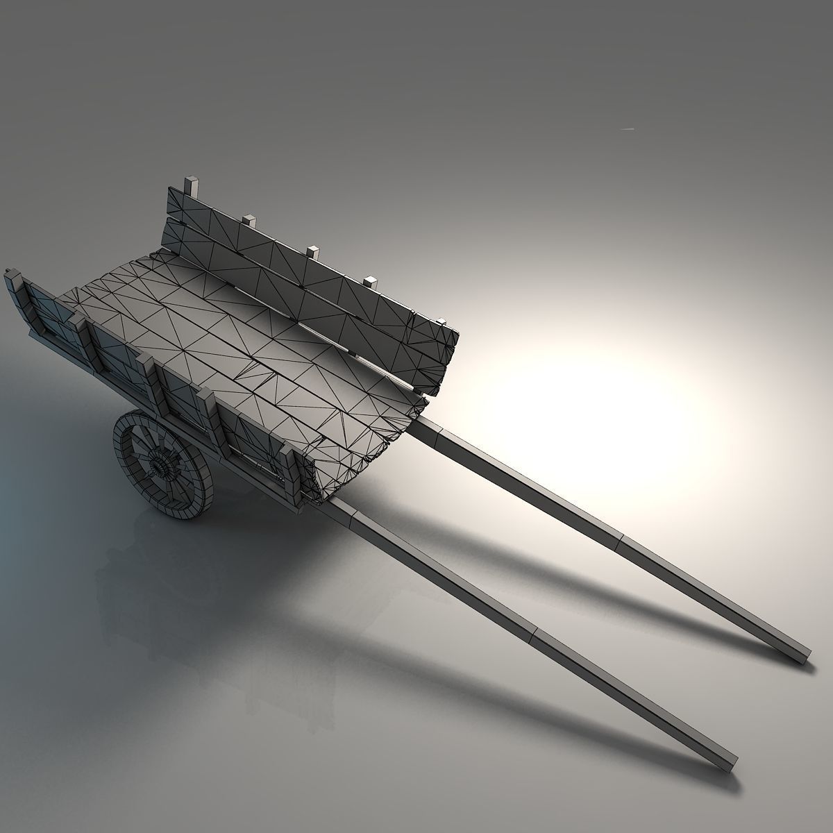 wooden cart Free low-poly 3D model_5