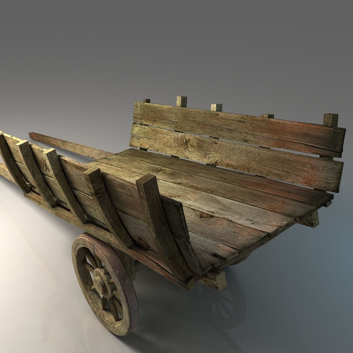 wooden cart Free low-poly 3D model_7
