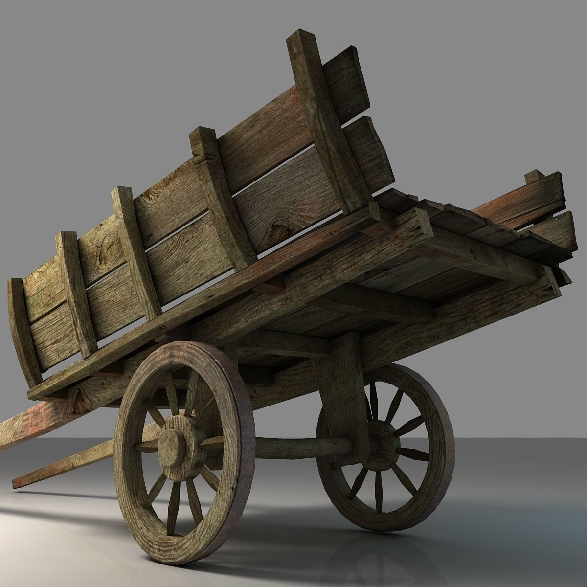 wooden cart Free low-poly 3D model_3