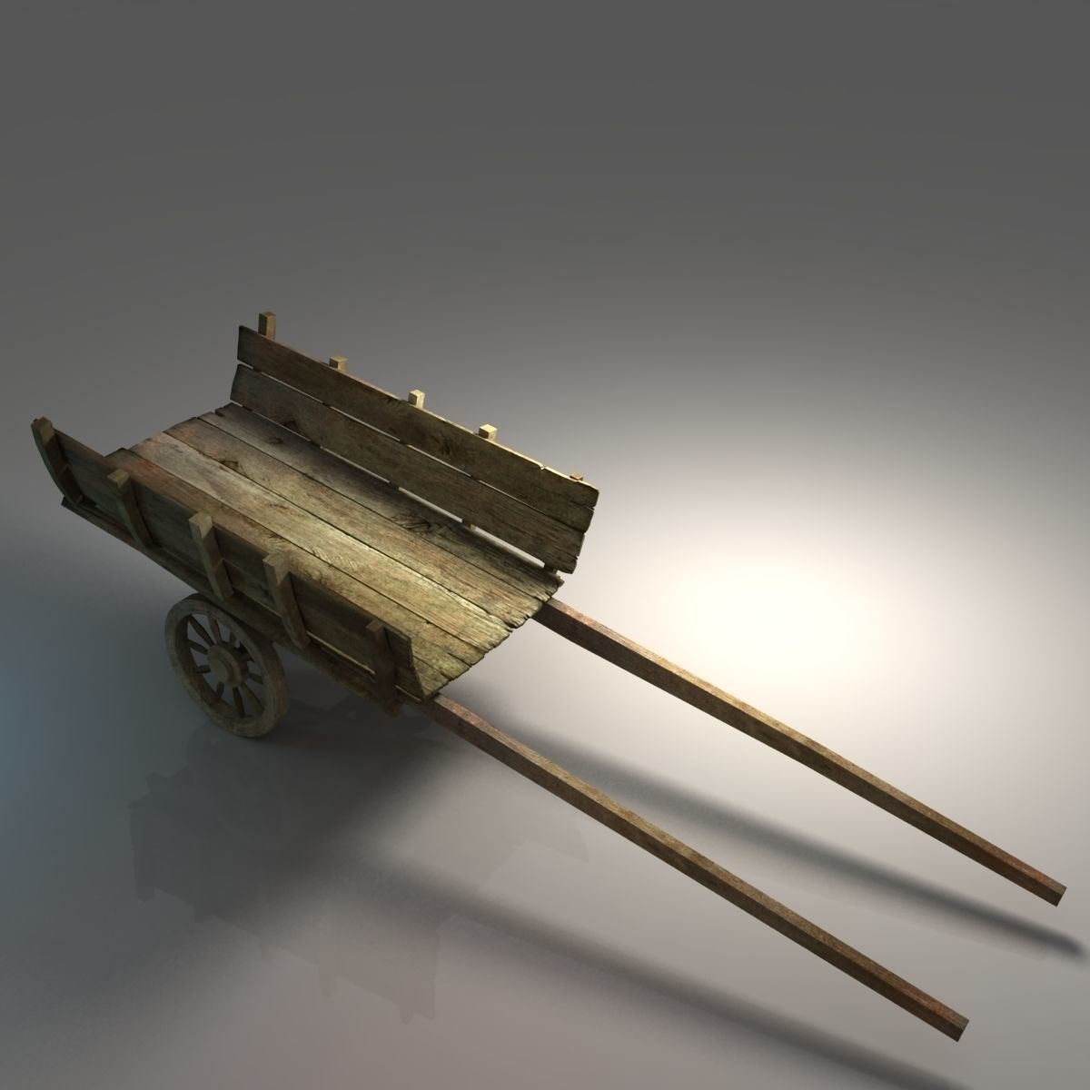 wooden cart Free low-poly 3D model_1