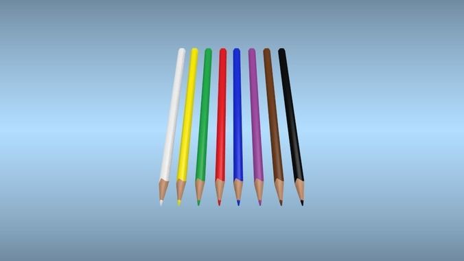 Set of multi-colored pencils Free low-poly 3D model