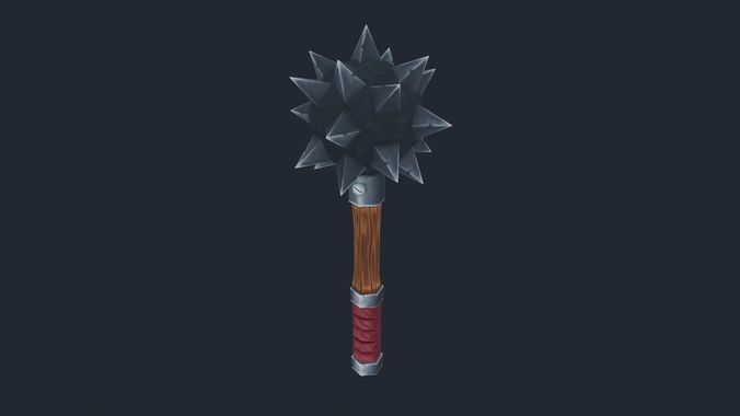Handpainted Fantasy Medieval Simple Steel Mace Free low-poly 3D model