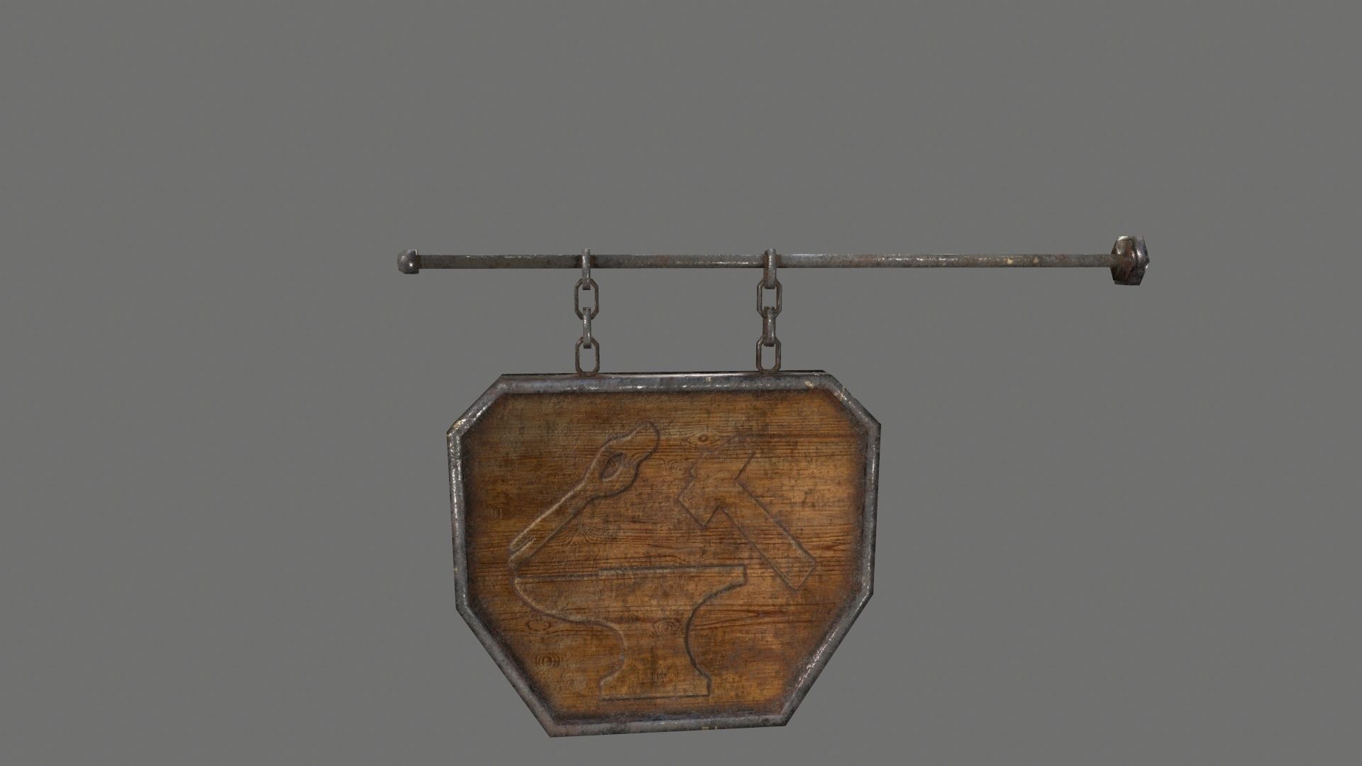 Medieval set metal bucket hanging from chain Low-poly 3D model_17