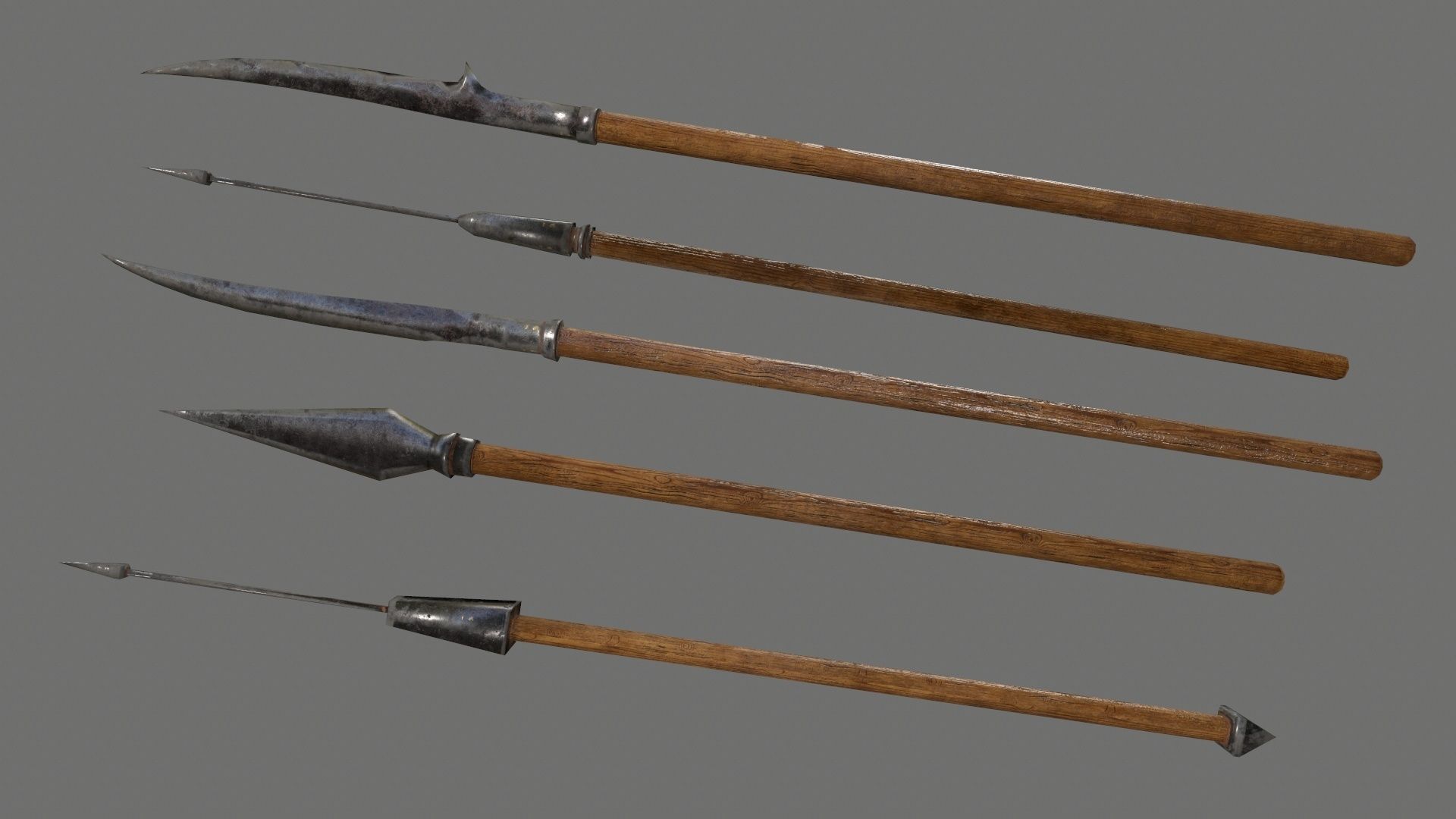 Medieval set metal bucket hanging from chain Low-poly 3D model_16