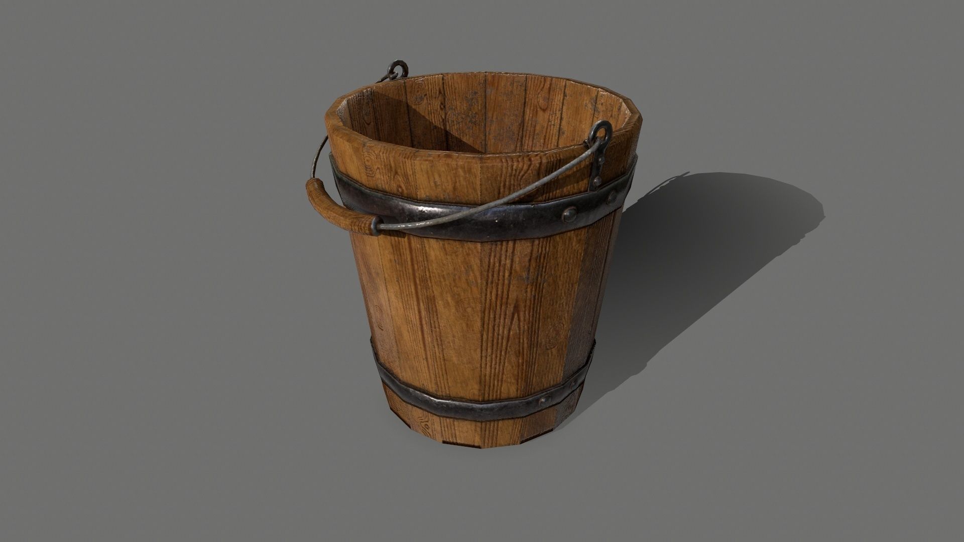Medieval set metal bucket hanging from chain Low-poly 3D model_18
