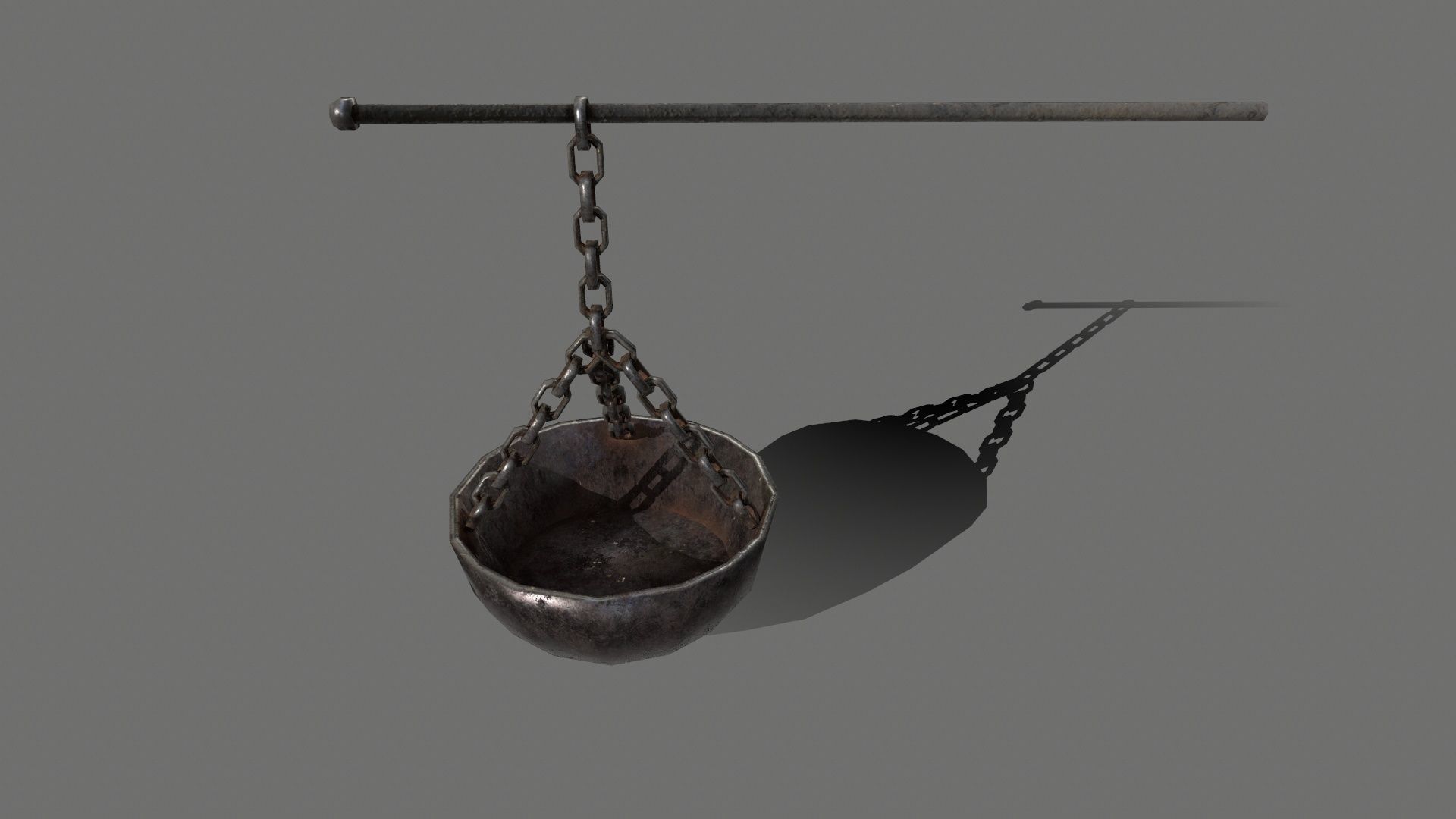 Medieval set metal bucket hanging from chain Low-poly 3D model_13