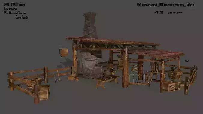 Medieval set metal bucket hanging from chain Low-poly 3D model
