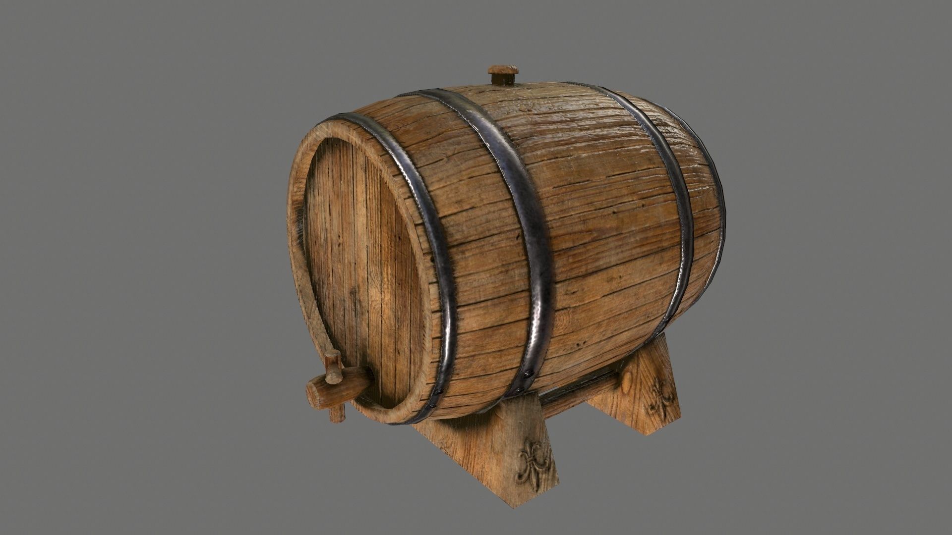 Medieval set metal bucket hanging from chain Low-poly 3D model_5