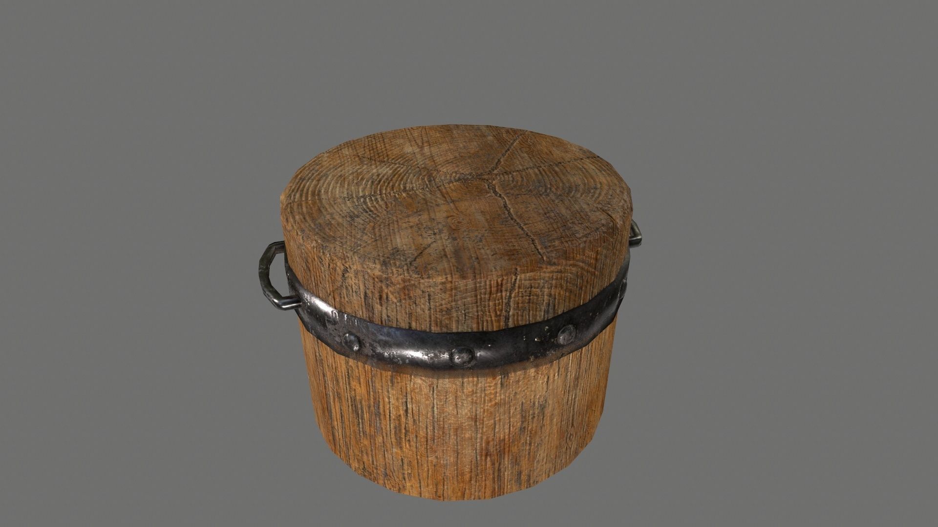Medieval set metal bucket hanging from chain Low-poly 3D model_12