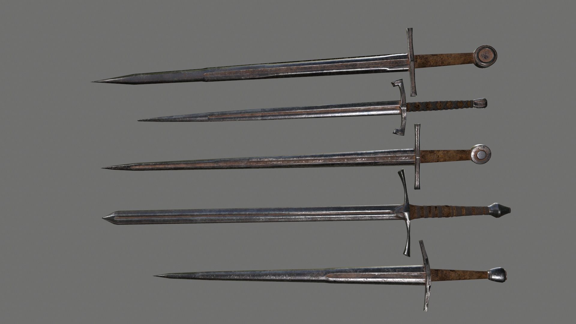 Medieval set metal bucket hanging from chain Low-poly 3D model_15