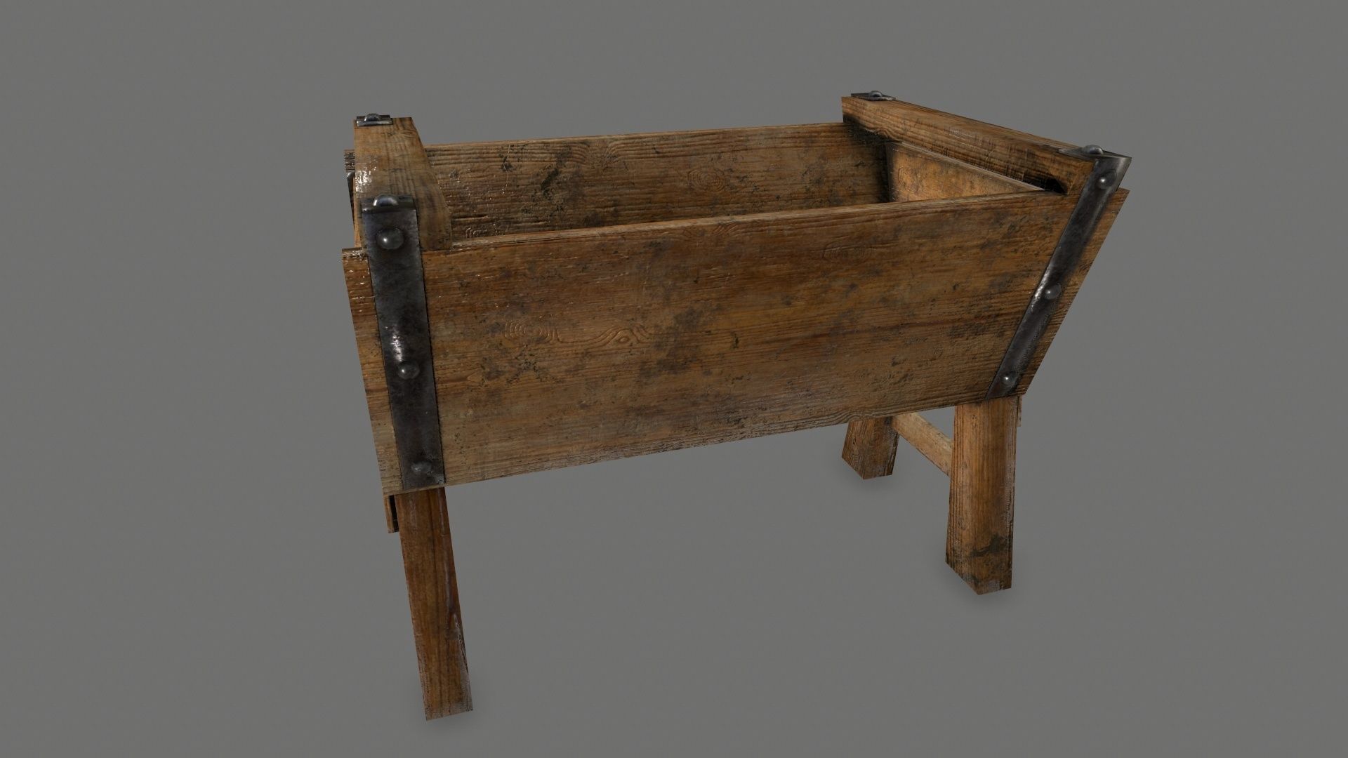 Medieval set metal bucket hanging from chain Low-poly 3D model_11