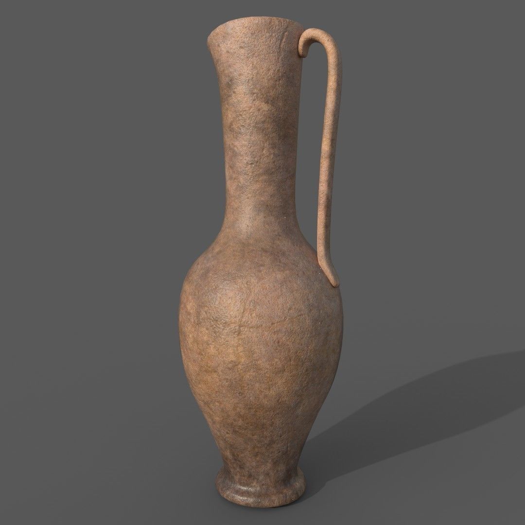 Medieval Terracotta Jug with handle Low-poly 3D model_1