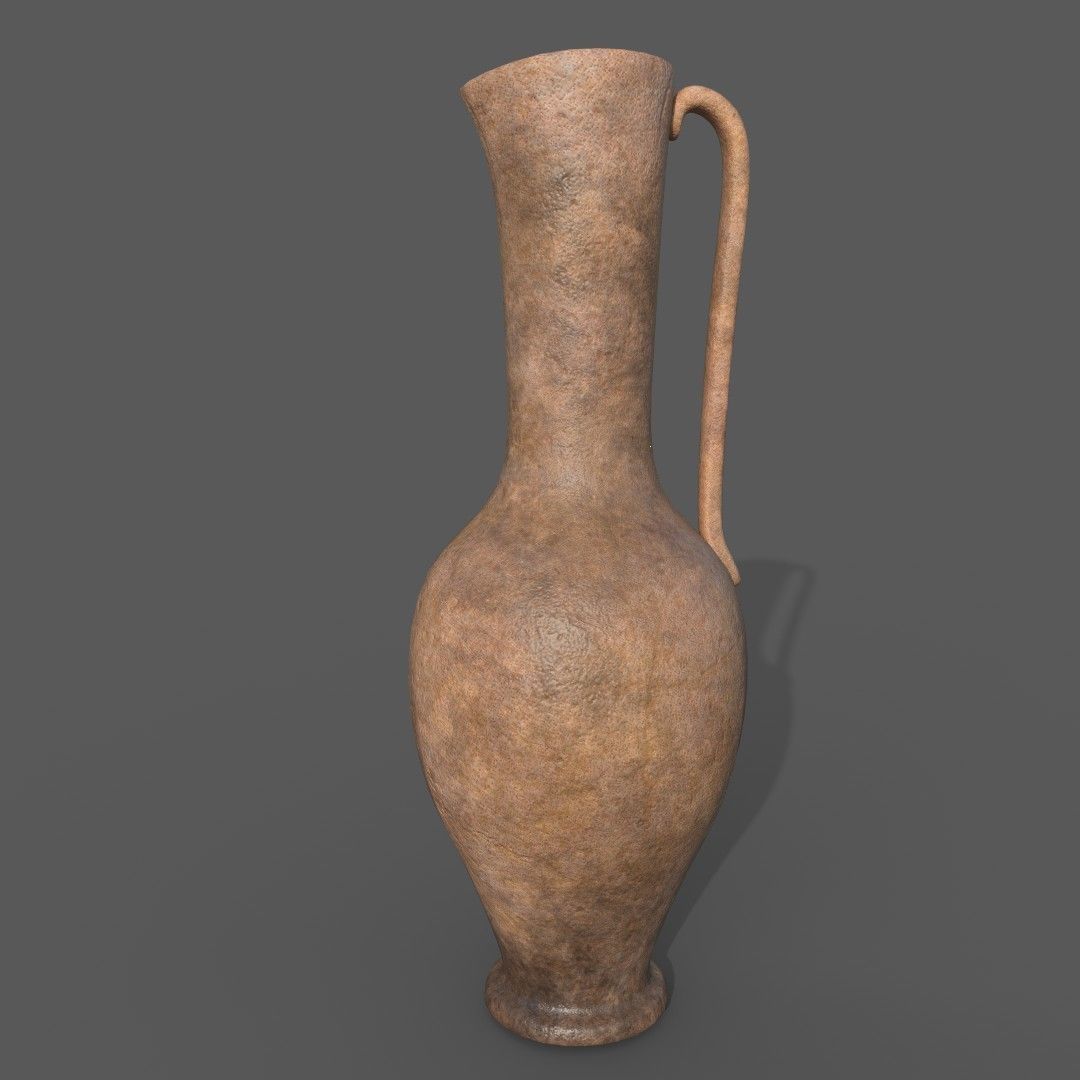 Medieval Terracotta Jug with handle Low-poly 3D model_3