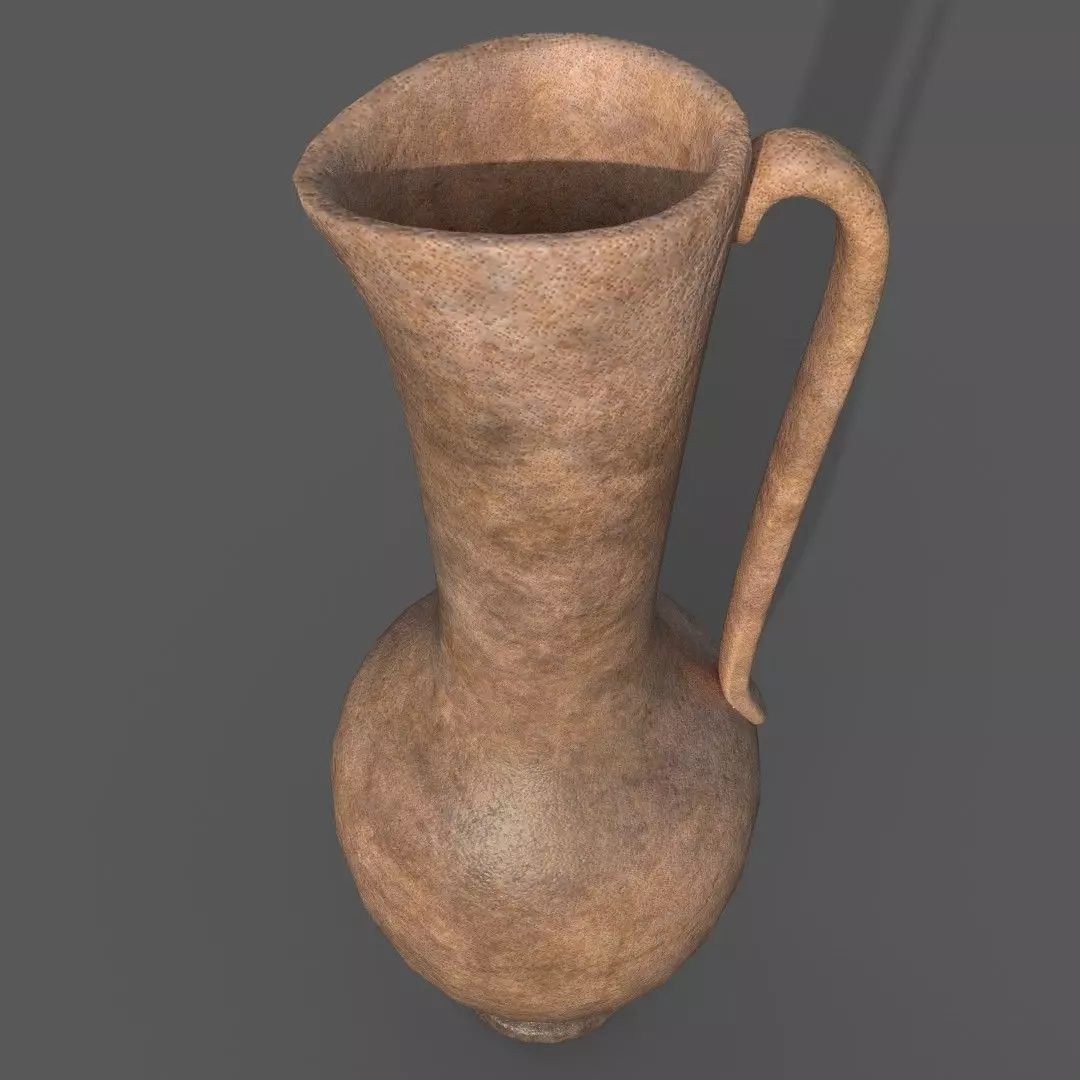 Medieval Terracotta Jug with handle Low-poly 3D model_0