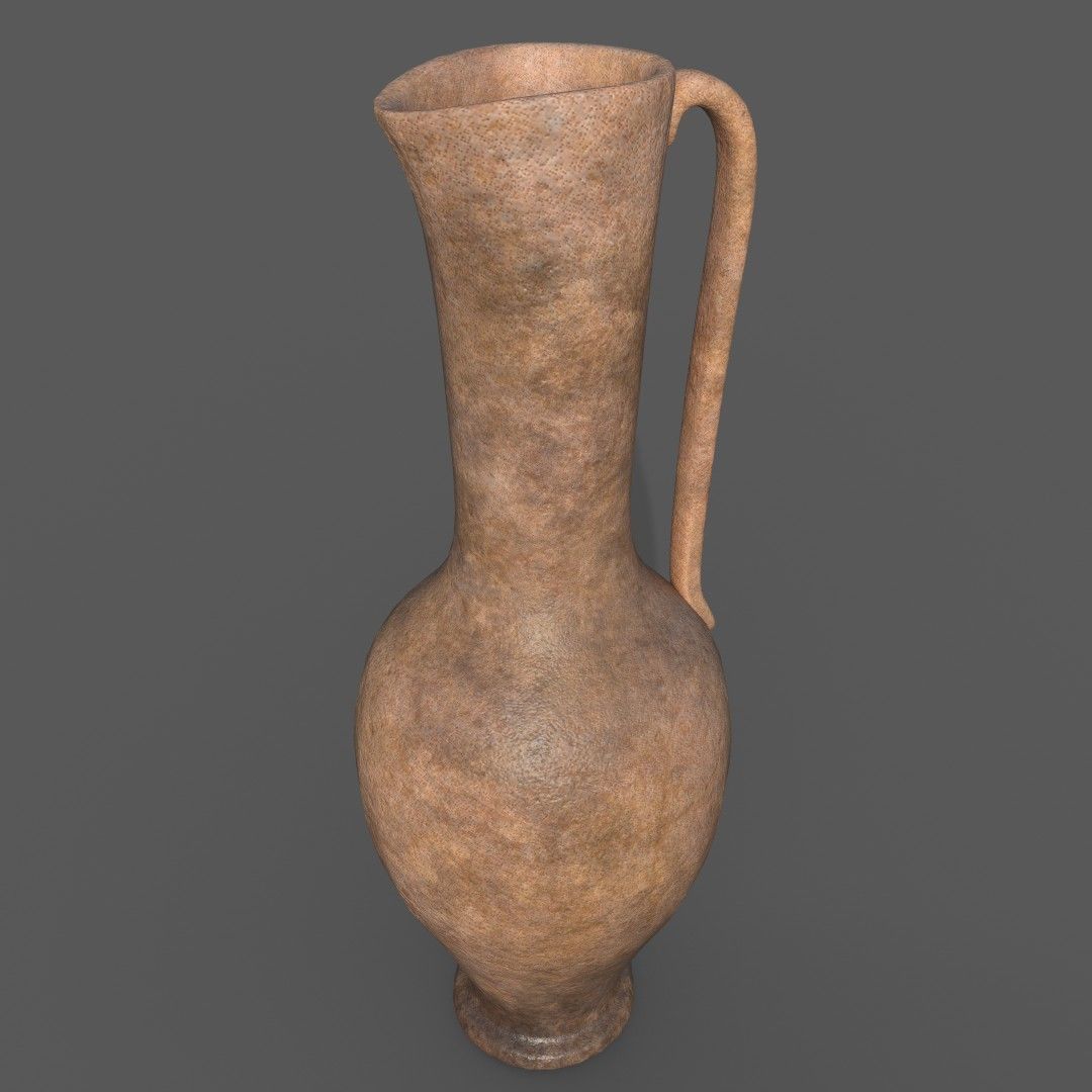 Medieval Terracotta Jug with handle Low-poly 3D model_2