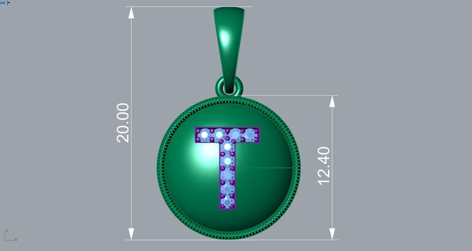 Alphabet T Pendant 3D print model_6