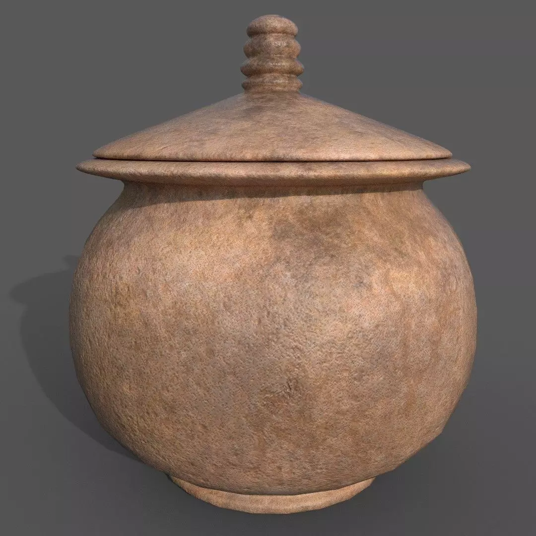 Medieval Terracotta Pot with Lid Low-poly 3D model_0