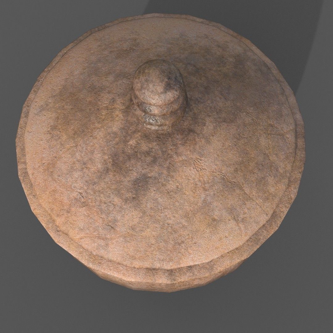 Medieval Terracotta Pot with Lid Low-poly 3D model_3