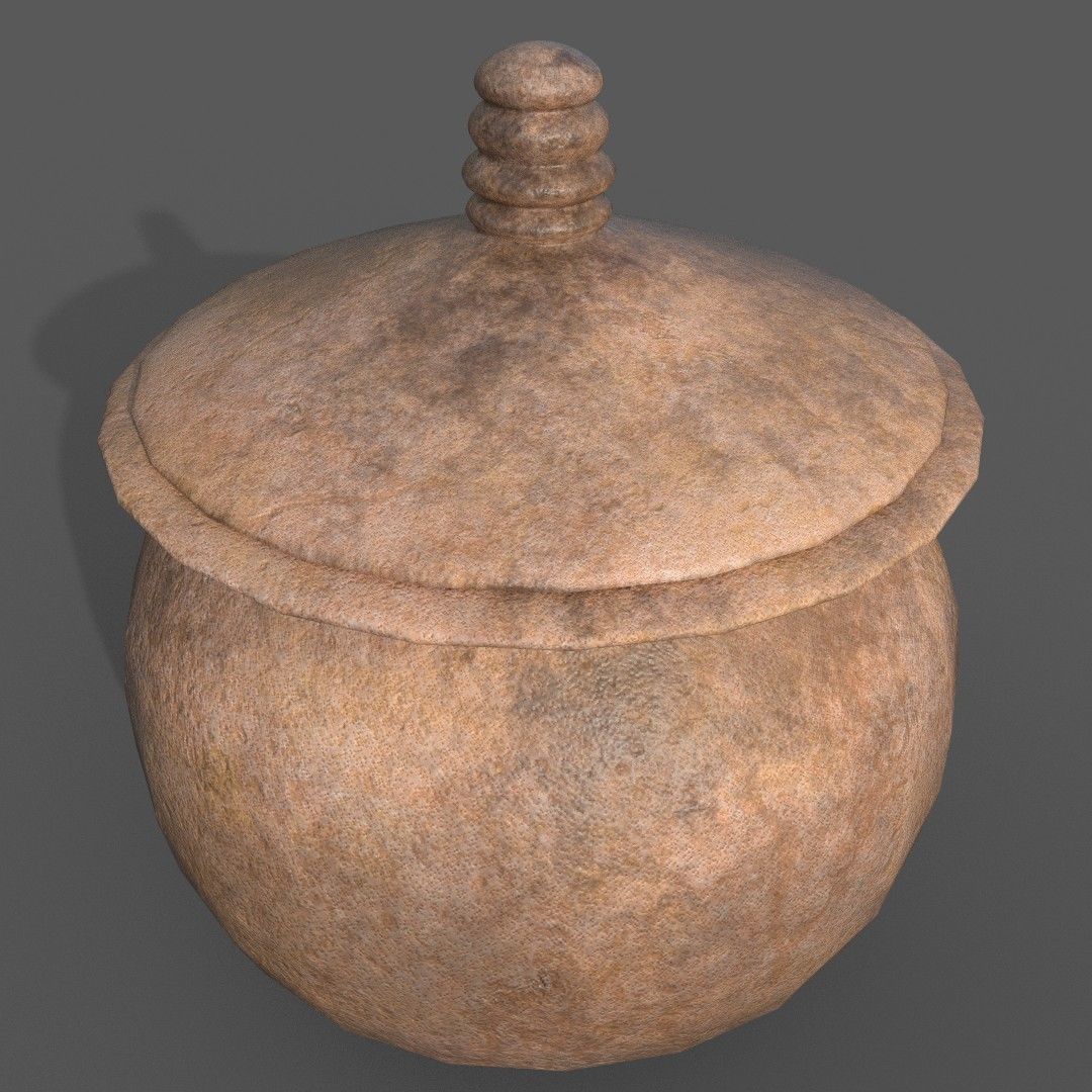 Medieval Terracotta Pot with Lid Low-poly 3D model_2