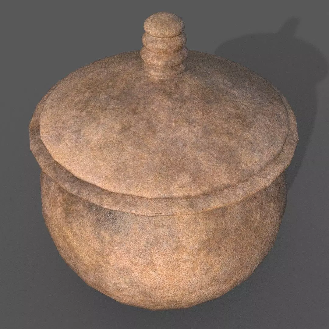 Medieval Terracotta Pot with Lid Low-poly 3D model_0