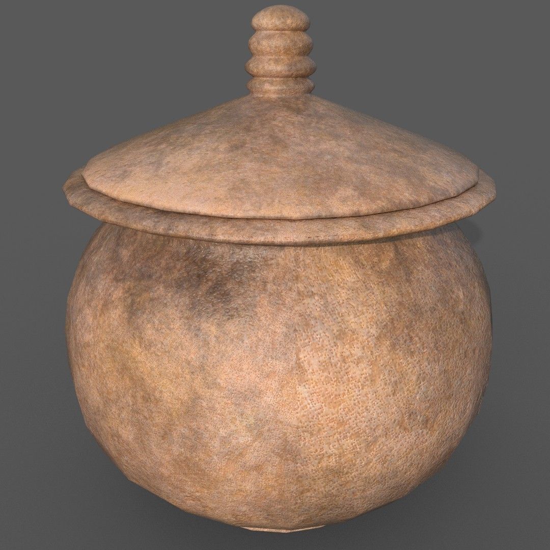 Medieval Terracotta Pot with Lid Low-poly 3D model_2