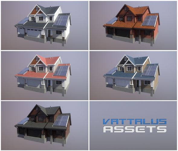 Modern Suburban House Collection Low-poly 3D model 5