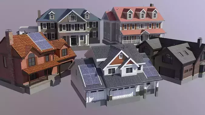 Modern Suburban House Collection Low-poly 3D model