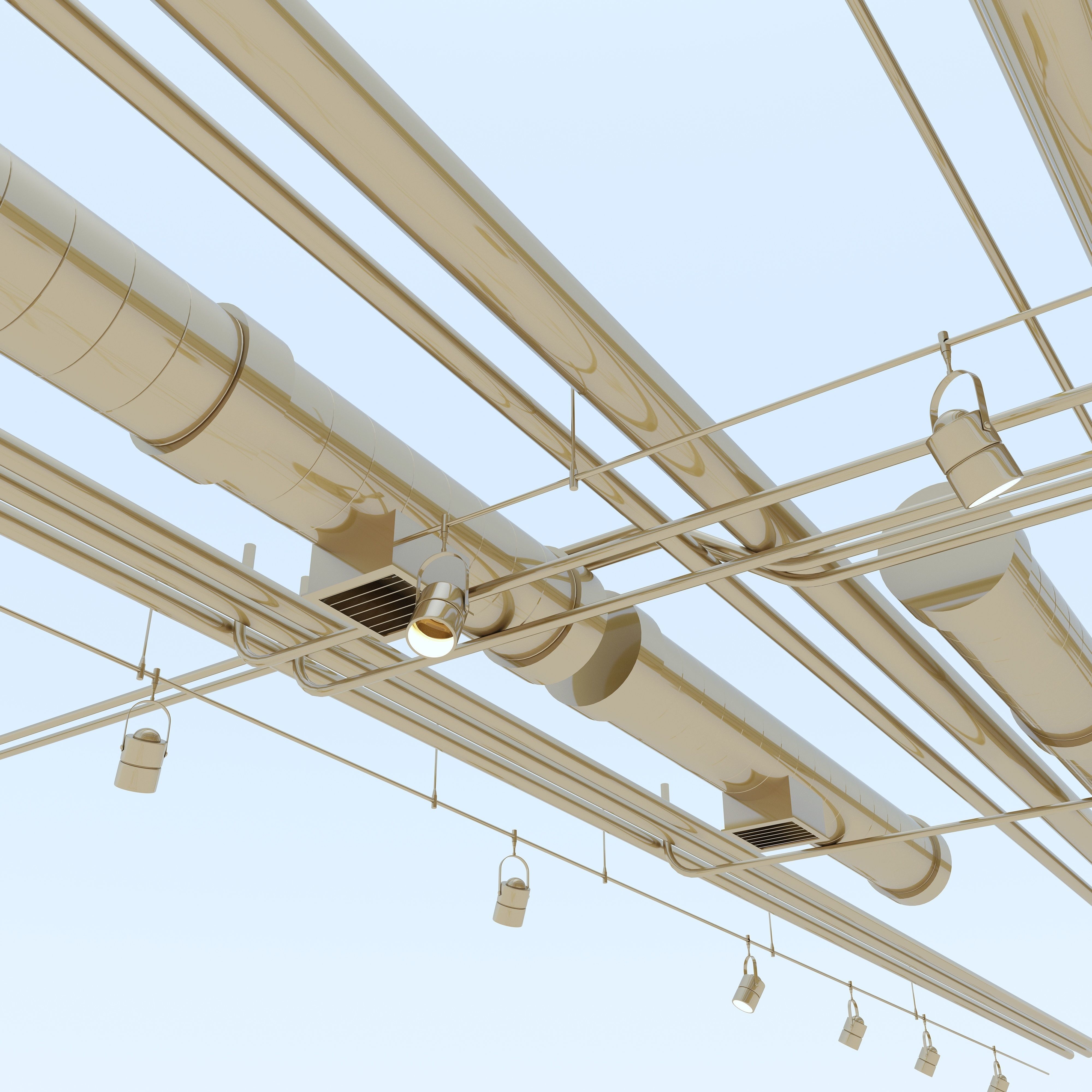 Pipes with beam lights and floor net decoration 3D model_3