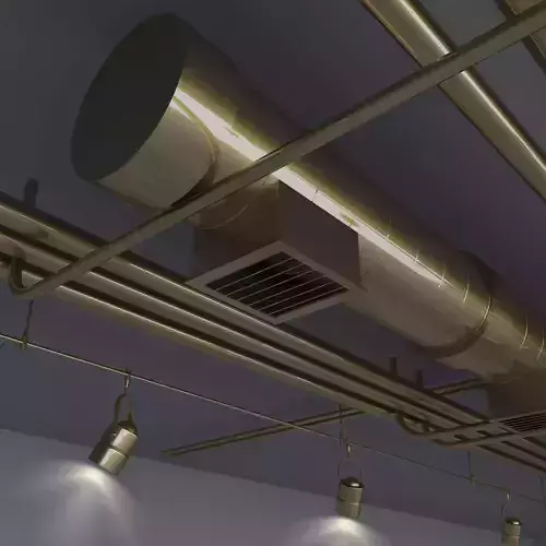 Pipes with beam lights and floor net decoration 3D model