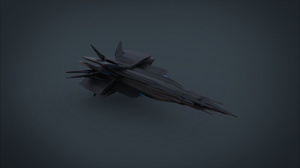 Black Guardian SpaceShip Low-poly 3D model_2