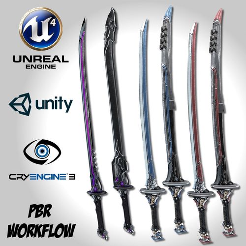 Sci-fi Swords Pack 3 Low-poly 3D model