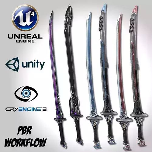 Sci-fi Swords Pack 3 Low-poly 3D model