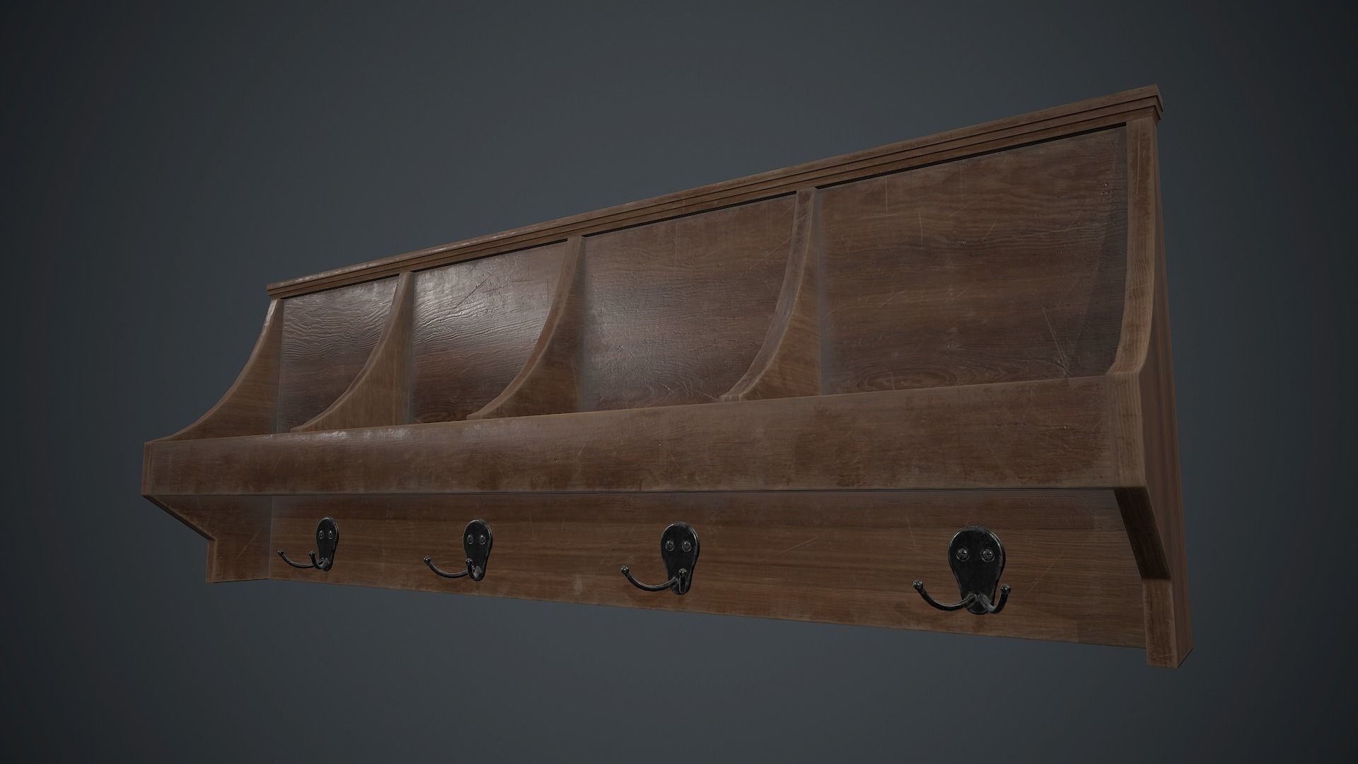 Wooden Wall Hanger PBR Game Ready Low-poly 3D model_3
