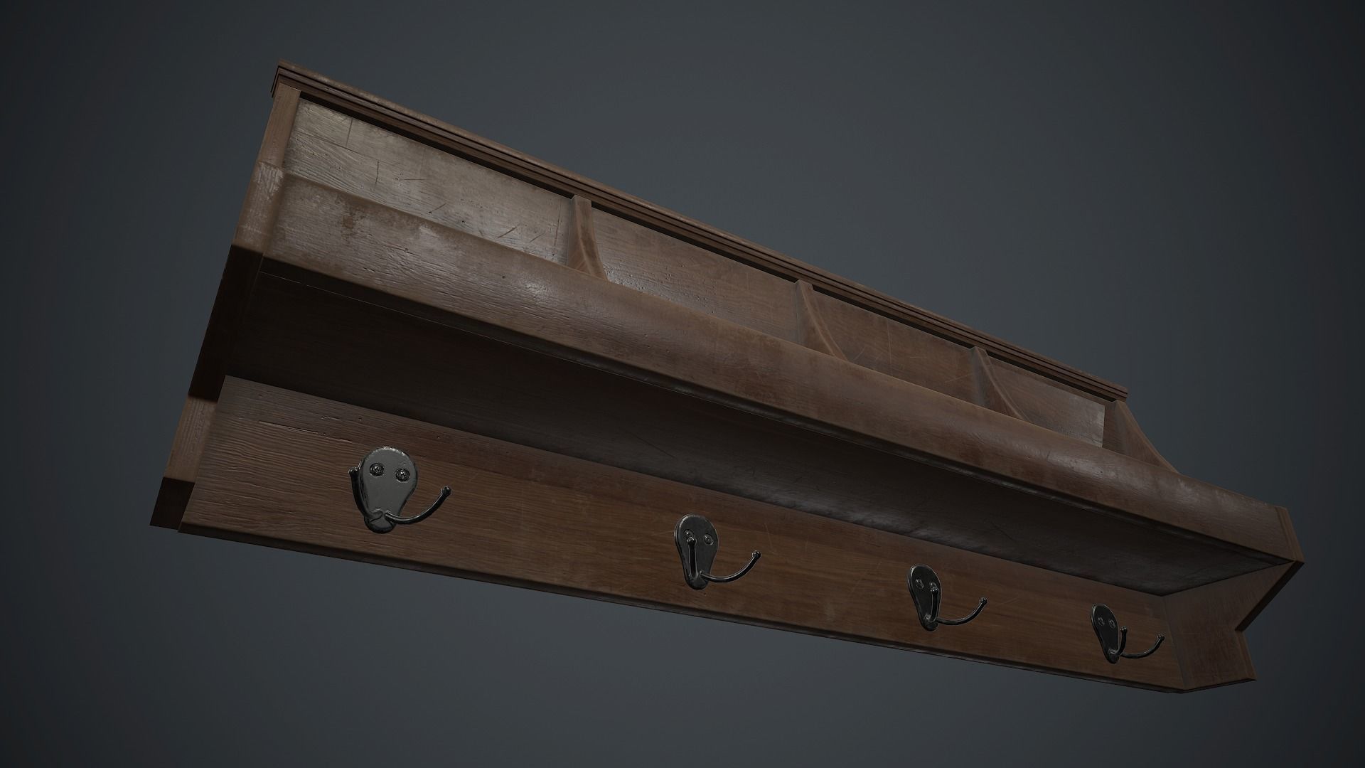 Wooden Wall Hanger PBR Game Ready Low-poly 3D model_4