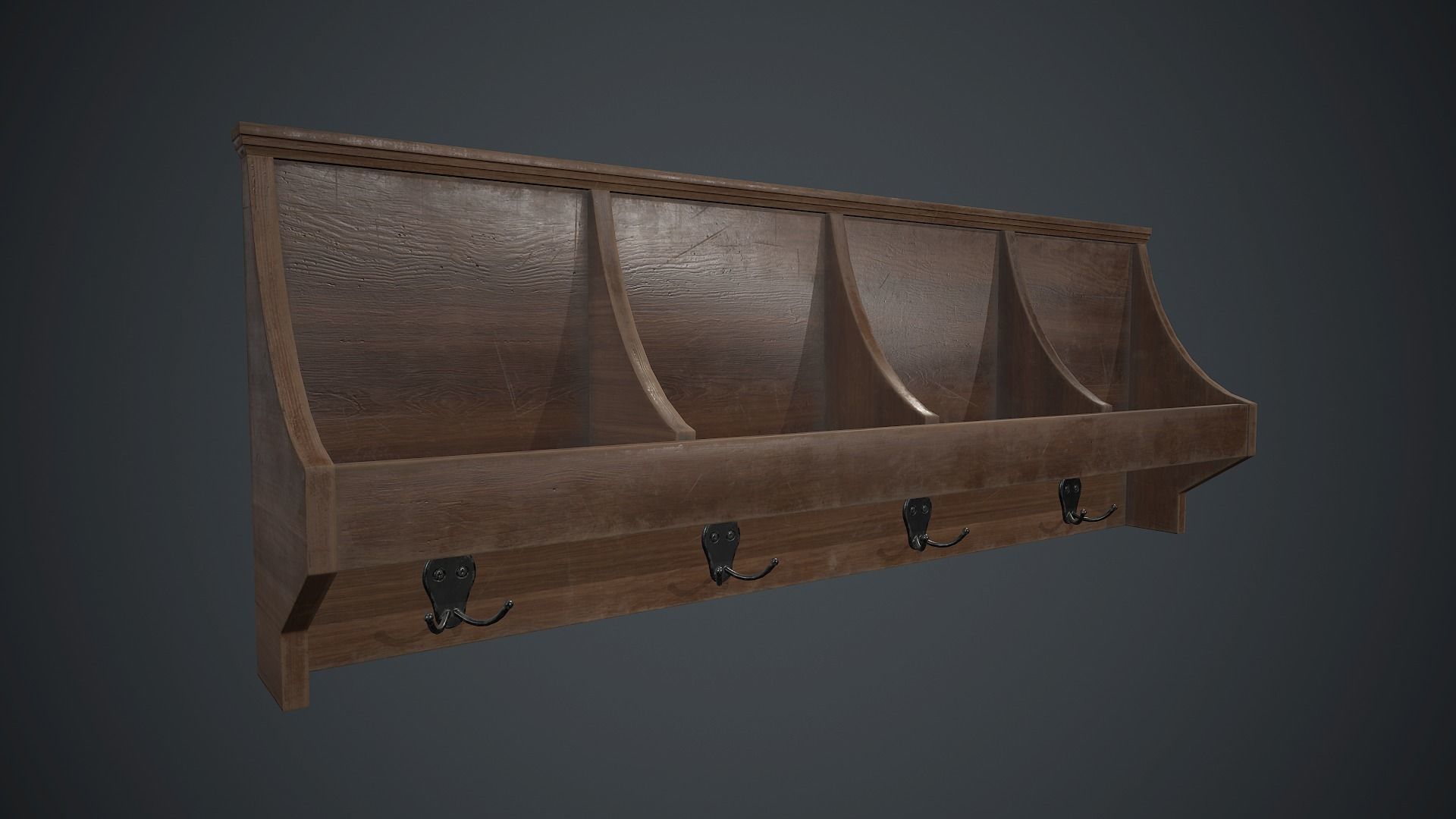 Wooden Wall Hanger PBR Game Ready Low-poly 3D model_1