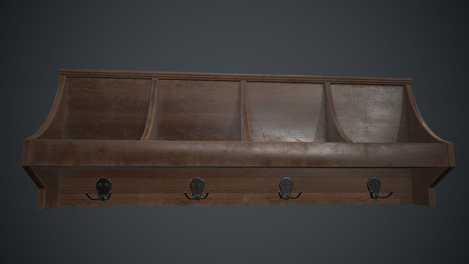 Wooden Wall Hanger PBR Game Ready Low-poly 3D model_2