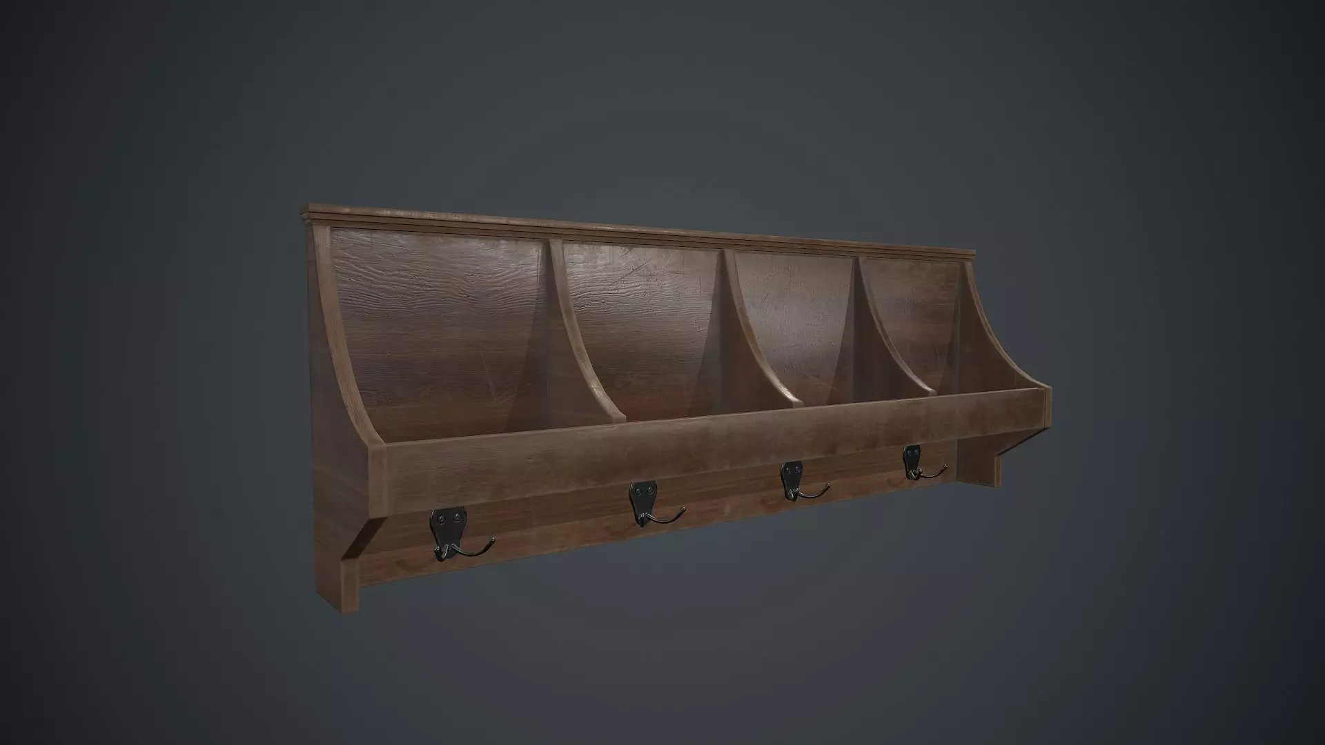 Wooden Wall Hanger PBR Game Ready Low-poly 3D model_0