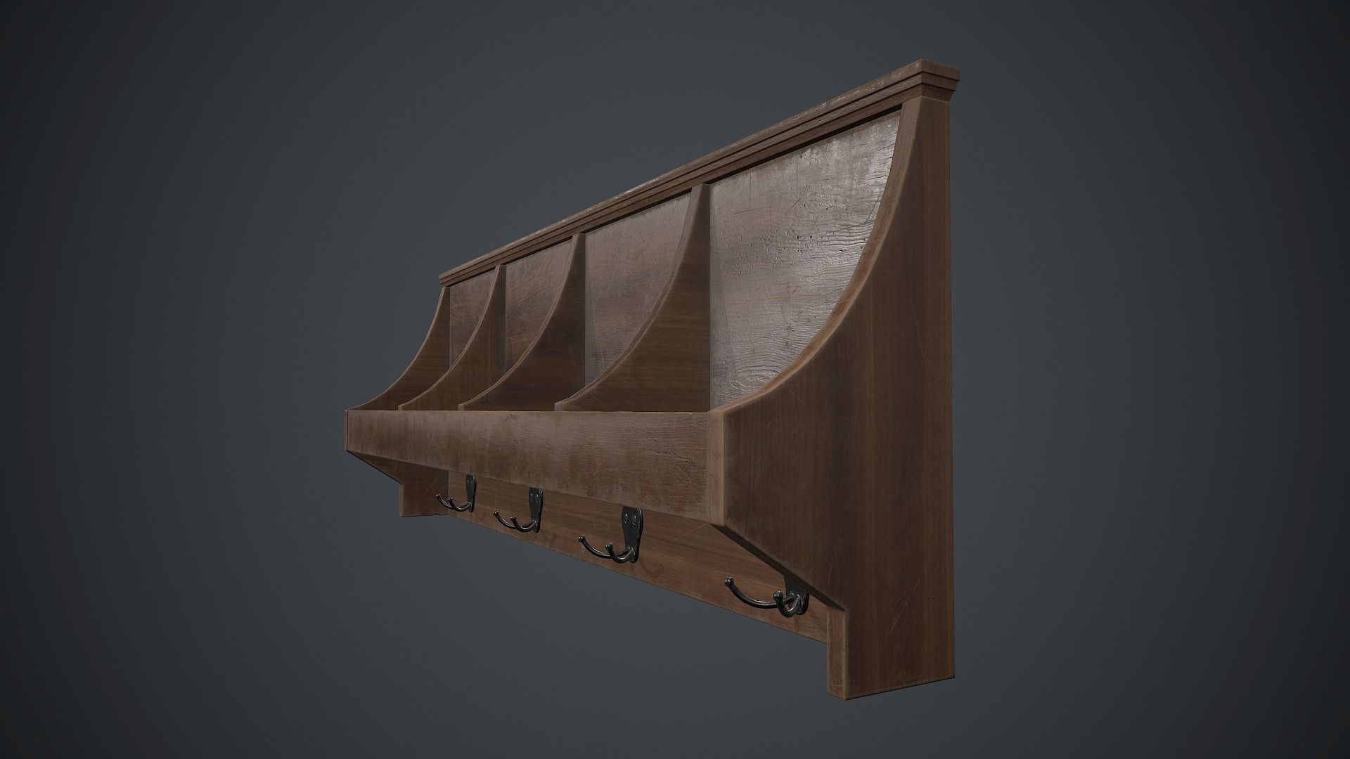 Wooden Wall Hanger PBR Game Ready Low-poly 3D model_7