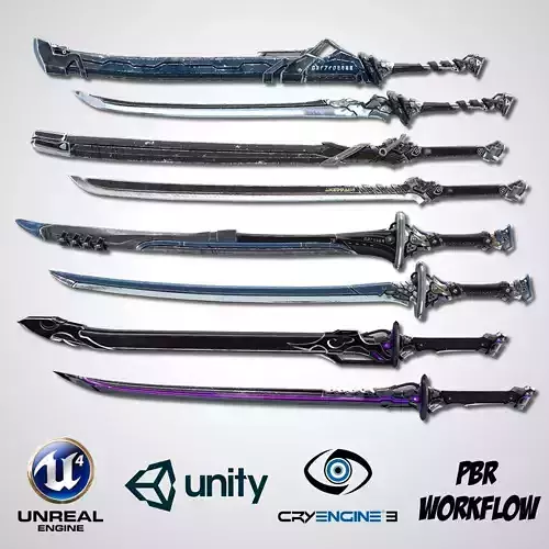 Sci-fi Swords Pack 4 Low-poly 3D model