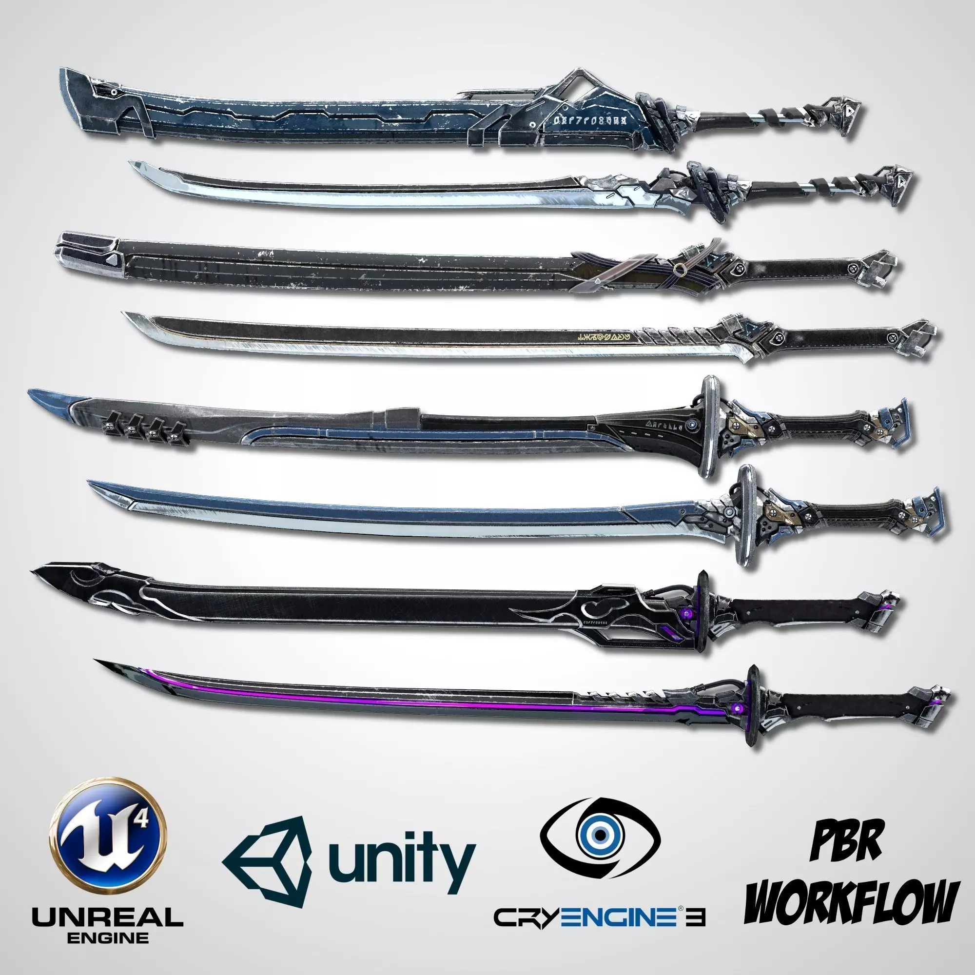 Sci-fi Swords Pack 4 Low-poly 3D model_0
