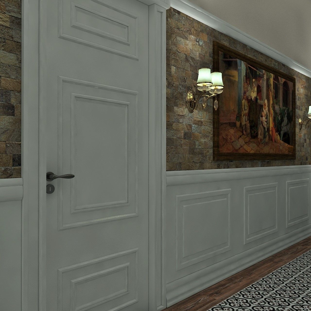corridor classic Low-poly 3D model_3
