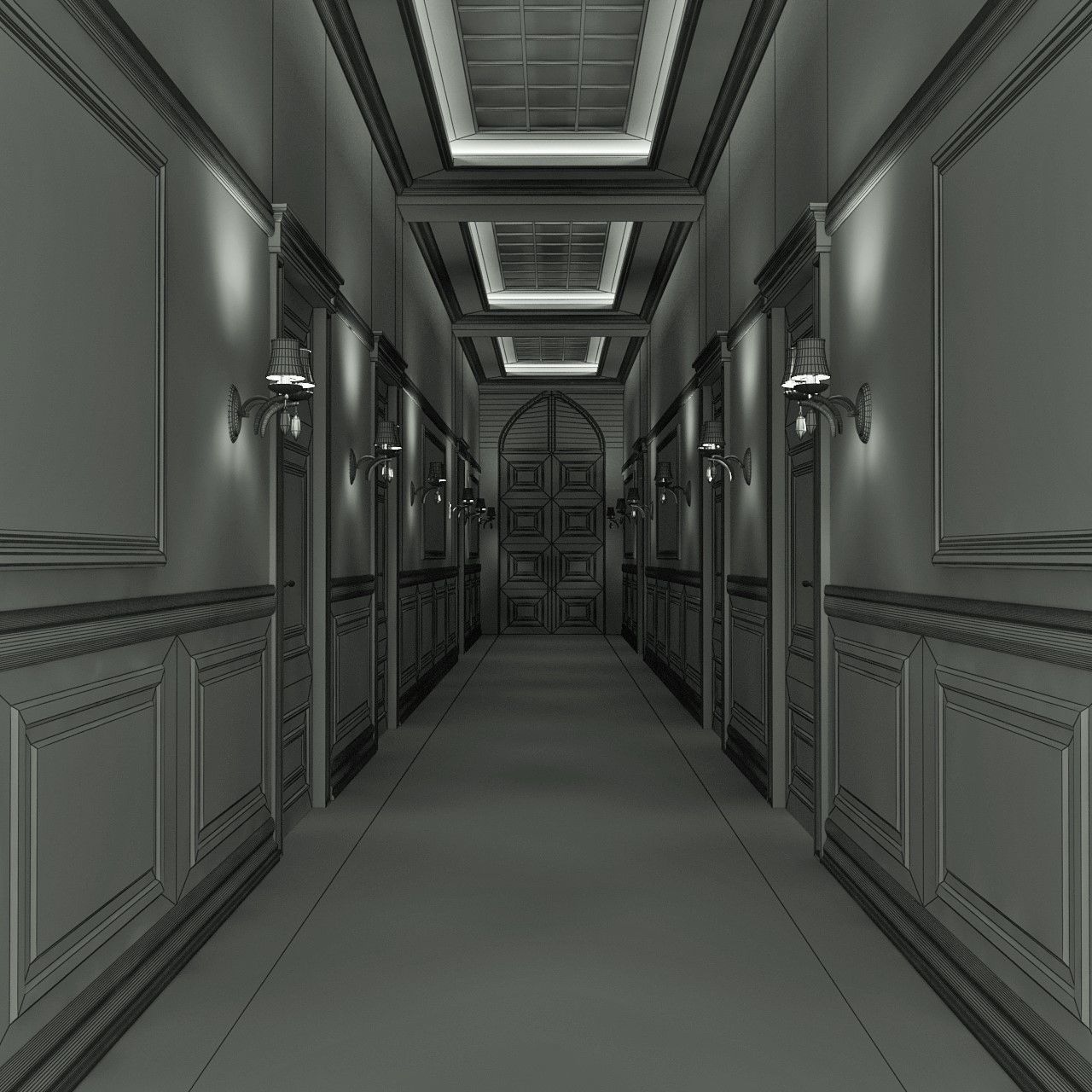 corridor classic Low-poly 3D model_5