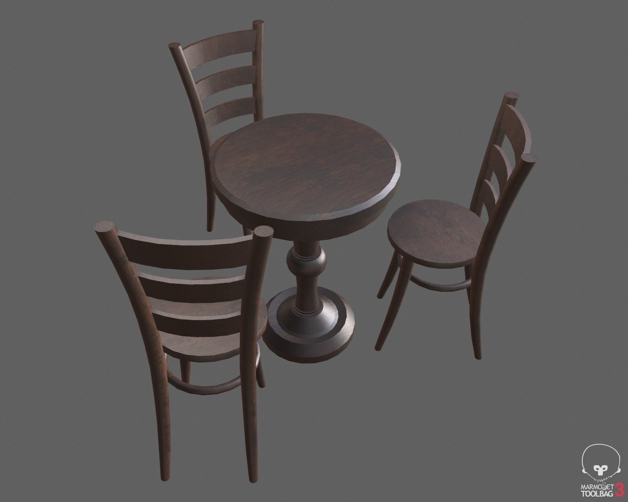 Low Poly Small Table and Chairs Low-poly 3D model_6