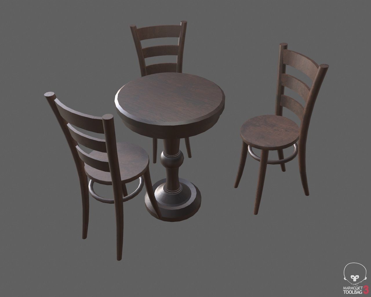 Low Poly Small Table and Chairs Low-poly 3D model_3