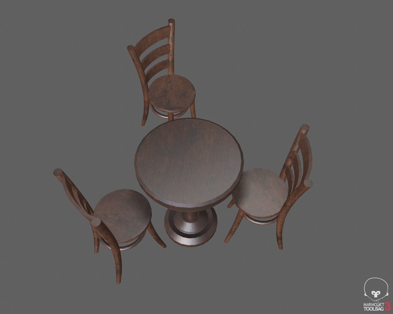 Low Poly Small Table and Chairs Low-poly 3D model_4