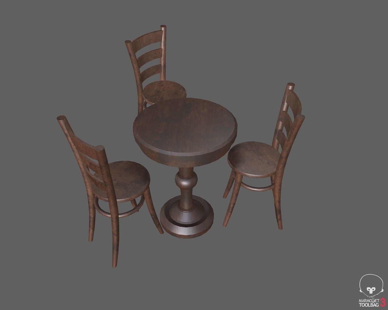 Low Poly Small Table and Chairs Low-poly 3D model_2