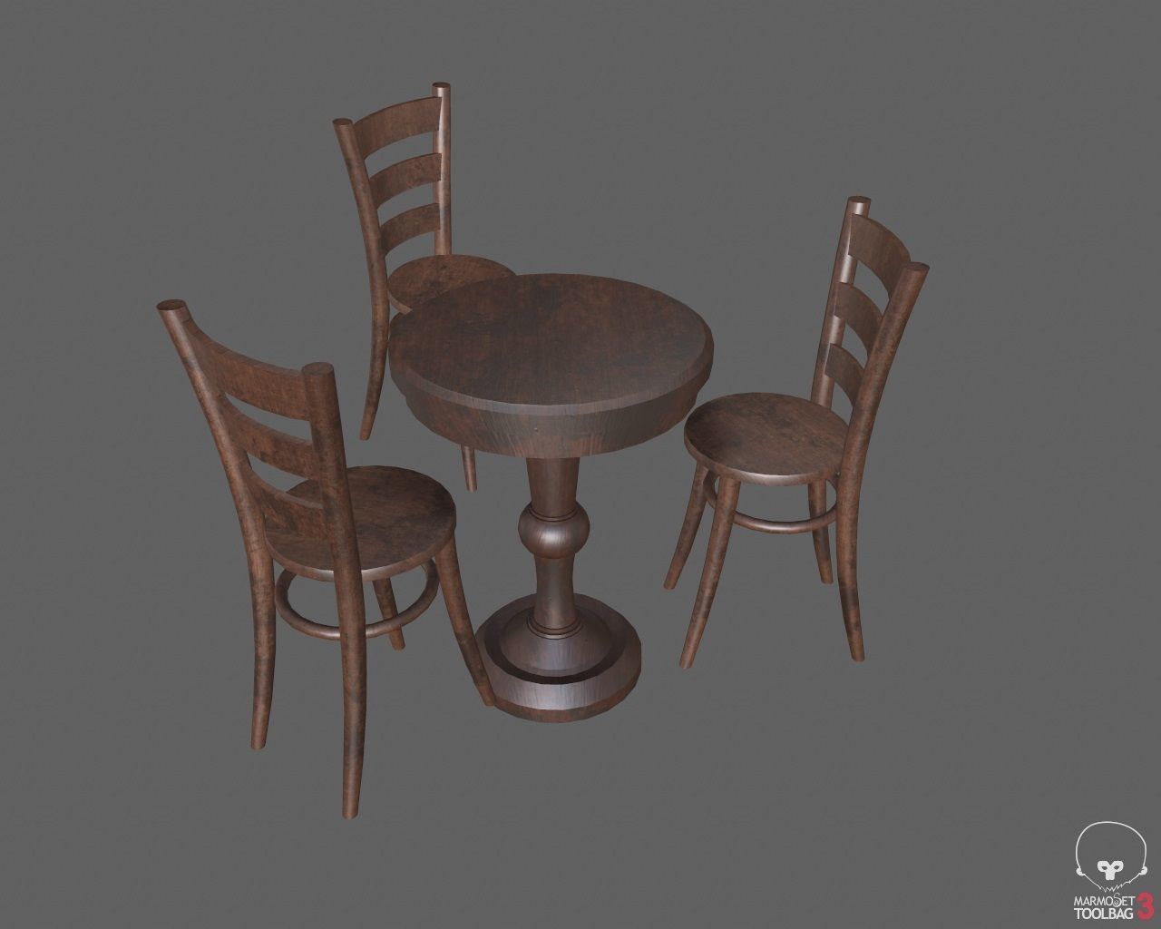 Low Poly Small Table and Chairs Low-poly 3D model_5