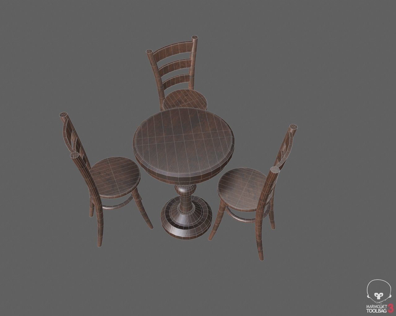 Low Poly Small Table and Chairs Low-poly 3D model_7